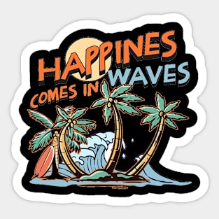 Happiness Comes In Waves, Hello Summer Vintage Funny Surfer Riding Surf Surfing Lover Gifts Sticker